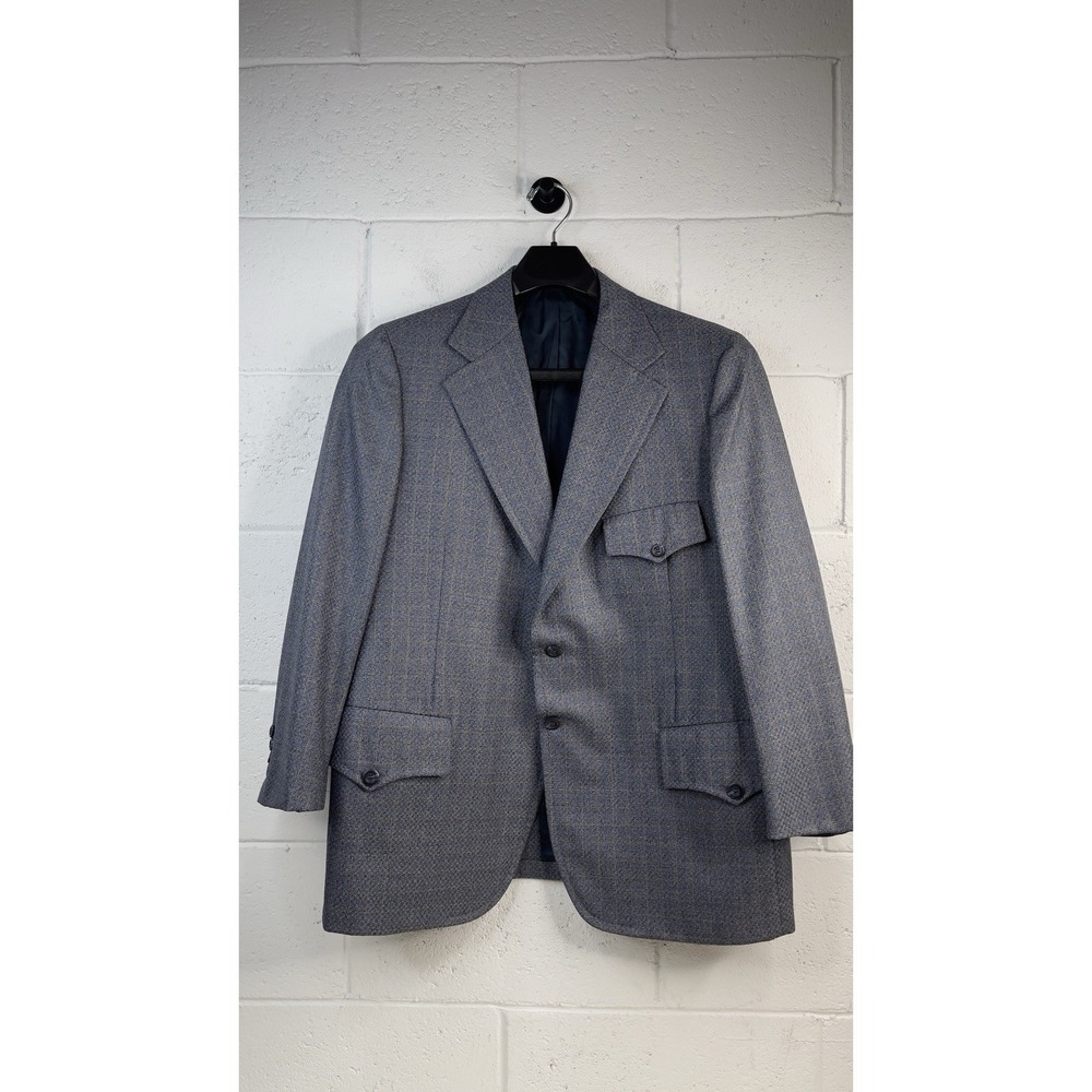 Vtg Burkhardt's Borchester Mens Wool Blazer Sport Coat Navy/Grey Blue Tweed 44S